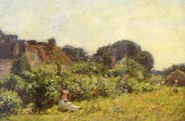 James Charles (British 1851 - 1906) Oil on canvas 'The Artists Home', depicting a woman sat in a