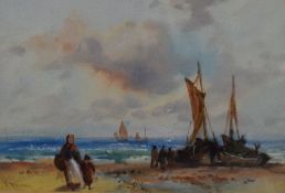 Frank Rousse (British 1894-1917) Watercolour 'Day's Catch', depicting a mother and child on the