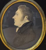 A collection of three 19th Century portrait miniatures, depicting side profiles of the mother father