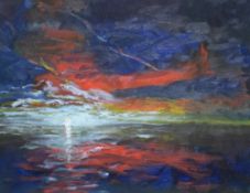 *Local Interest* Greg Gilding (British Contemporary) Oil on canvas, a costal landscape with town