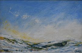 Frank Gordon (British B.1943) Oil on board 'Snowfall', capturing winter over the Yorkshire Dales,