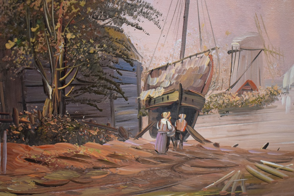Ballie (20th Century) A pair of oils on canvas, estuary scenes in warm tones with sailboats and - Image 4 of 8