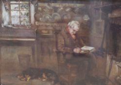 A pair of 20th Century lithographic reproductions of 19th Century oil paintings, the first depicting