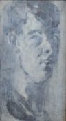 In the manner of Mervyn Peake (British 1911 - 1968) Oil on board, a whitewashed portrait of a