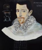 Contemporary oil on canvas, a reproduction of the 1589 portrait of Elizabethan composer John Bull (