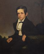 Thomas Hicks (American 1823-1890) Oil on canvas, portrait of a young boy in period attire with