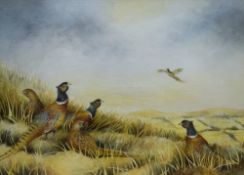 Christopher Hughes (British 20th/21st century) watercolour, a bouquet of pheasants in a country