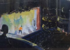 A 20th Century Gouache on paper 'At the Theatre', depicting a performance on stage as seen from