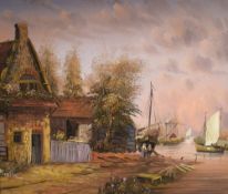 Ballie (20th Century) A pair of oils on canvas, estuary scenes in warm tones with sailboats and