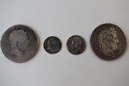A George III Silver Crown (Worn), A George III 1762 Silver Threepence, A George V 1915 Silver