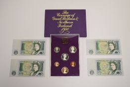 A Royal Mint 1980 Proof Set 50p- 1/2p, In A Plastic Case And Cardboard Sleeve. Bank Of England One