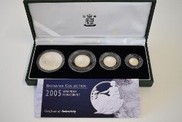 A Royal Mint 2005 Silver Proof Britannia Four Coin Set, Comprising, A Two Pound Coin, 32.45 Grams, A