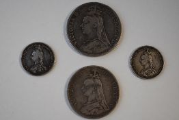 A Queen Victoria 1890 Silver Crown, Jubilee Head, Rev George And Dragon, A Queen Victoria 1888