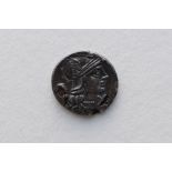 A Silver Or Silver Plated Roman Denarius, Sextus Pompeius 137 BC, Helmeted Head Of Roma , Rev