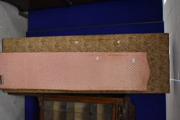 A 19th century material covered four fold room screen with arched surmounts and tapestry style