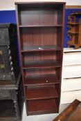 A modern mahogany effect tall laminate bookshelf, dimensions approx. H184 W60 D31cm