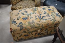 A vintage padded and upholstered box ottoman, of traditional design with heavily padded seat, 50cm x