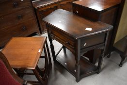A vintage Priory style credence hall table, width approx. 80cm