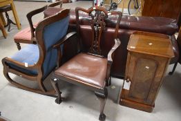 An early 20th Century mahogany Chippendale style carver chair, width approx. 62cm
