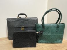 Assorted vintage and later ostrich leather bags, to include a forest