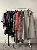 Assorted women's woolen formal coats, capes and long waistcoats in plaid and tartan fabrics, to