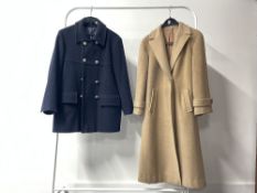 Two cashmere and wool blend coats, to include a camel Czarina gown coat, and a black First Avenue