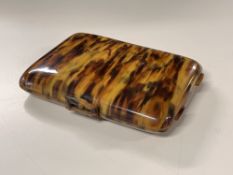 An antique imitation tortoiseshell vanity case, having a wide internal mirror and six