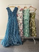 Four vintage floral dresses, of which three 1950-60s mid-century, to include Emenson azure blue