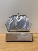 A 20th century vintage silvered leather clutch purse with chrome or white metal frame closure,