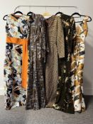 Four 1960-70s dresses in various brown and orange based patterns to include Peter Barton, Bernard