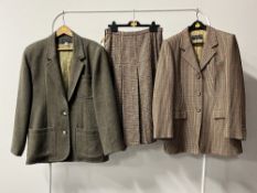 Three 1970s designer vintage wool and tweed garments, to include an Aquascutum plaid and pleated
