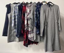 Assorted plaid and tartan women's clothing to include dresses, shirts and tops, size 16-18.