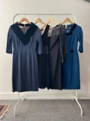 Four mid-century vintage dresses, to include two 1950s Clevaline London, a navy and a teal, both