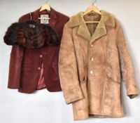 Two vintage womens coats, to include a Jan Scot taupe sheepskin half length coat with wide notched