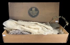 A Marshall and Snellgrove giftbox enclosing Alencon or Chantilly lace square measuring approximately