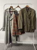 Three vintage woolen garments, to include a Dannimac Premium Collection rain trench in grey, with
