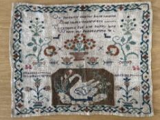 An early 19th century needlework sampler performed by Frances Broadbent, aged 13, in 1819, featuring