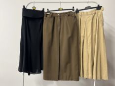 Three 1970s and later designer vintage skirts to include a MaxMara pencil skirt in brown 100% virgin