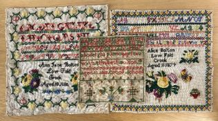 Three 19th century needlework samplers with local interest, performed by Elizabeth Bolton, aged