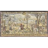 A large vintage tapestry depicting the 'Medieval Brussels' or 'Month of March' scene from the 'Hunts