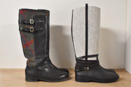Two pairs of ladies wool panelled riding or country boots with and buckle details and zip