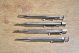 Four Yard O Led hexagonal shaped pencils. Three hallmarked silver and one Sterling Silver. All As