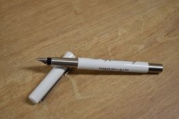A boxed Parker Vector cartridge fill fountain pen in White, the Writing Equipment Society edition