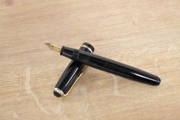 A boxed Wyvern Perfect lever fill fountain pen in Black with two narrow cap band having a Wyvern
