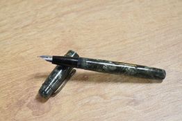 A Vintage The Nova Pen lever fill fountain pen in green marble with single fine cap band with Nova