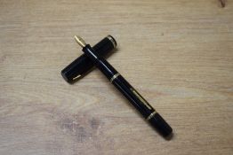 A Waterman 92 lever fill fountain pen in Black with single broad cap band and two band to barrel