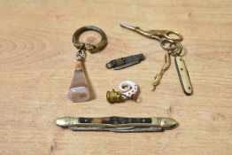 A quantity of 19th-century miniatures, to include a pair of gilt stork-shaped embroidery scissors