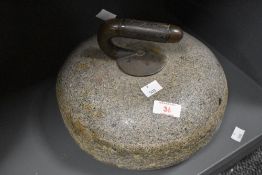 Thought to be early 20th-century Scottish Ailsa Craig Blue Horn granite curling stone, featuring a