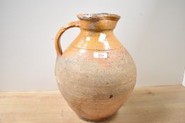 Thought to be mid to late 19th-century Verwood-style pottery harvest jug, featuring an earthenware