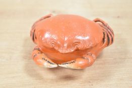 Thought to be early 20th-century Japanese Mino ware crab pot with lid, illegible marking to base,